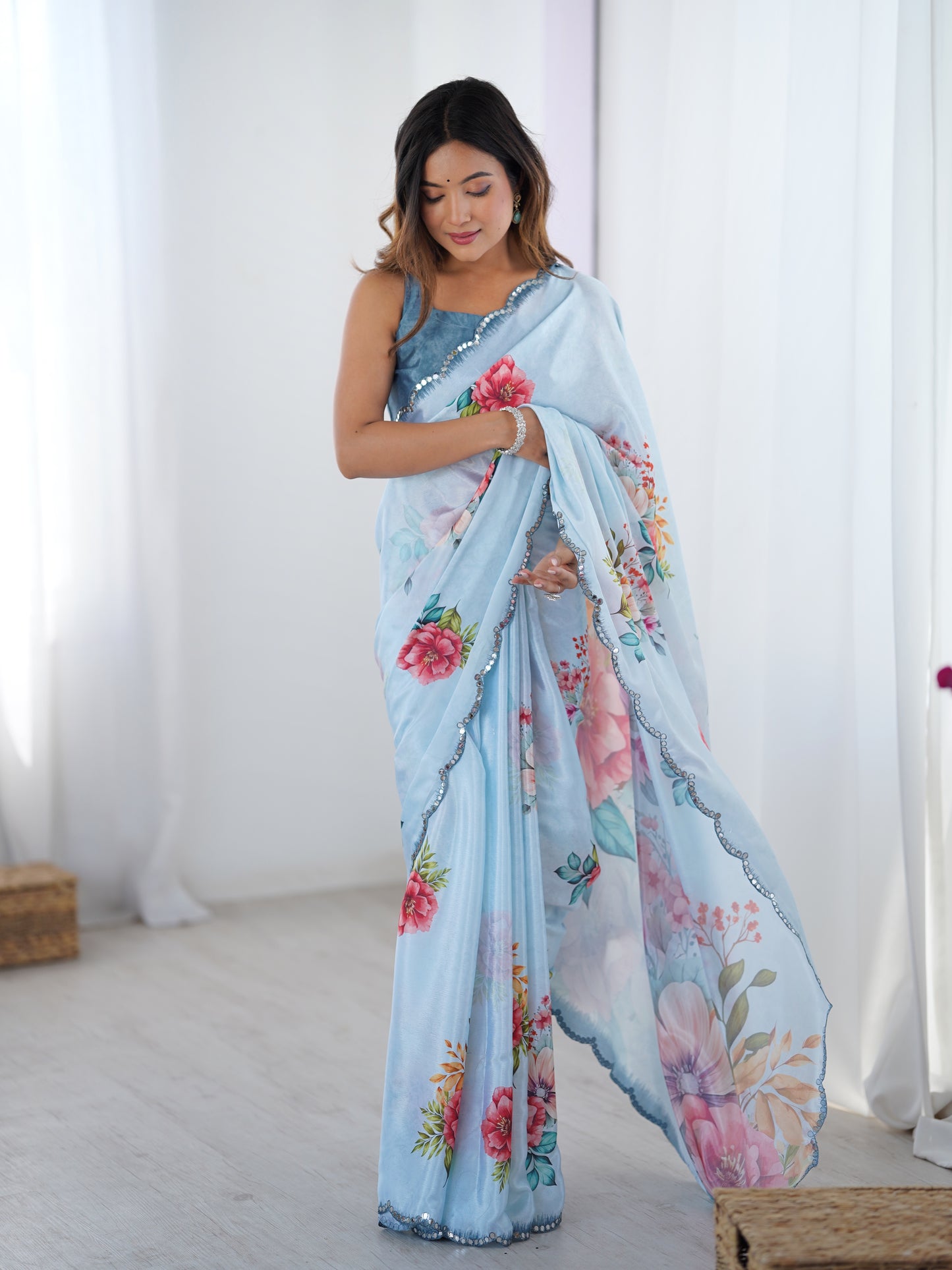 Heavy Chinnon  Saree With Unstitched Blouse DVS-70