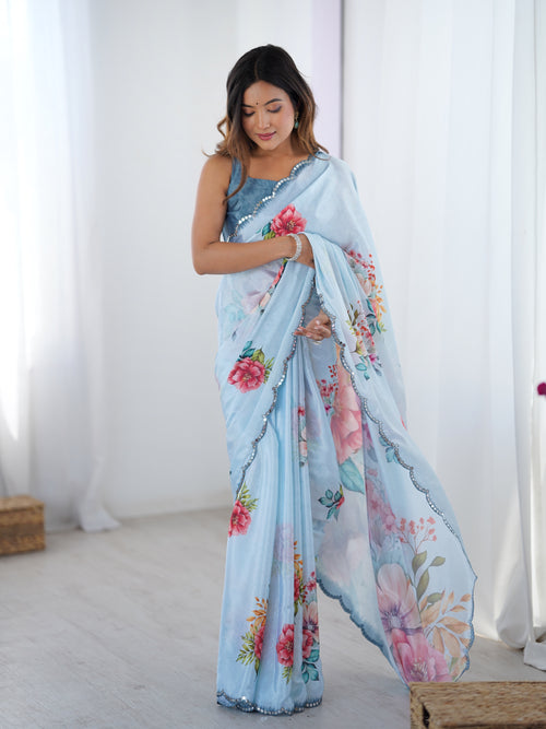 Heavy Chinnon  Saree With Unstitched Blouse DVS-70