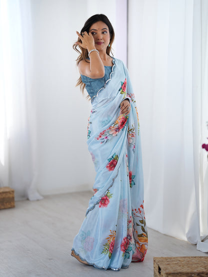 Heavy Chinnon  Saree With Unstitched Blouse DVS-70