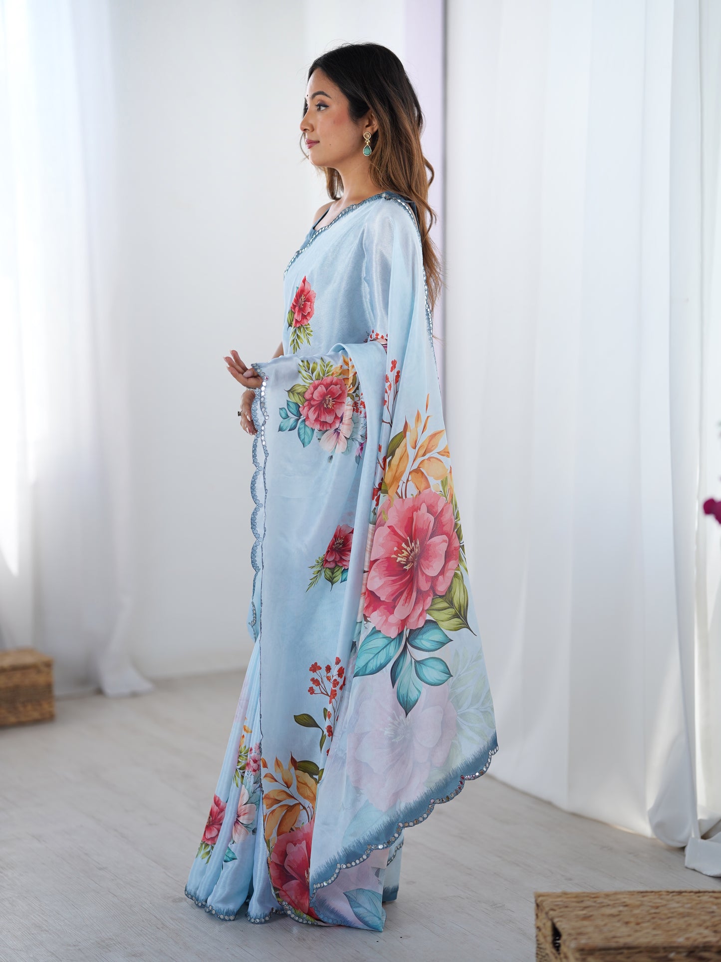 Heavy Chinnon  Saree With Unstitched Blouse DVS-70