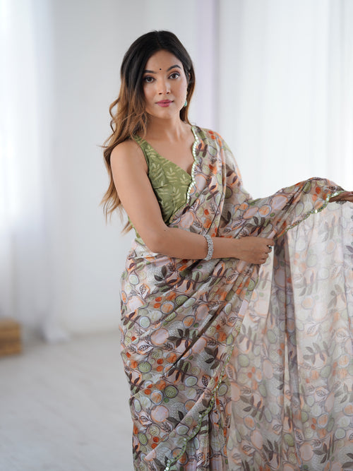 Heavy Chinnon  Saree With Unstitched Blouse DVS-71