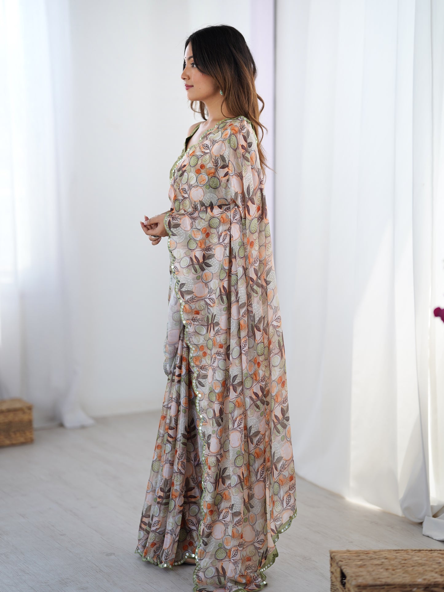 Heavy Chinnon  Saree With Unstitched Blouse DVS-71