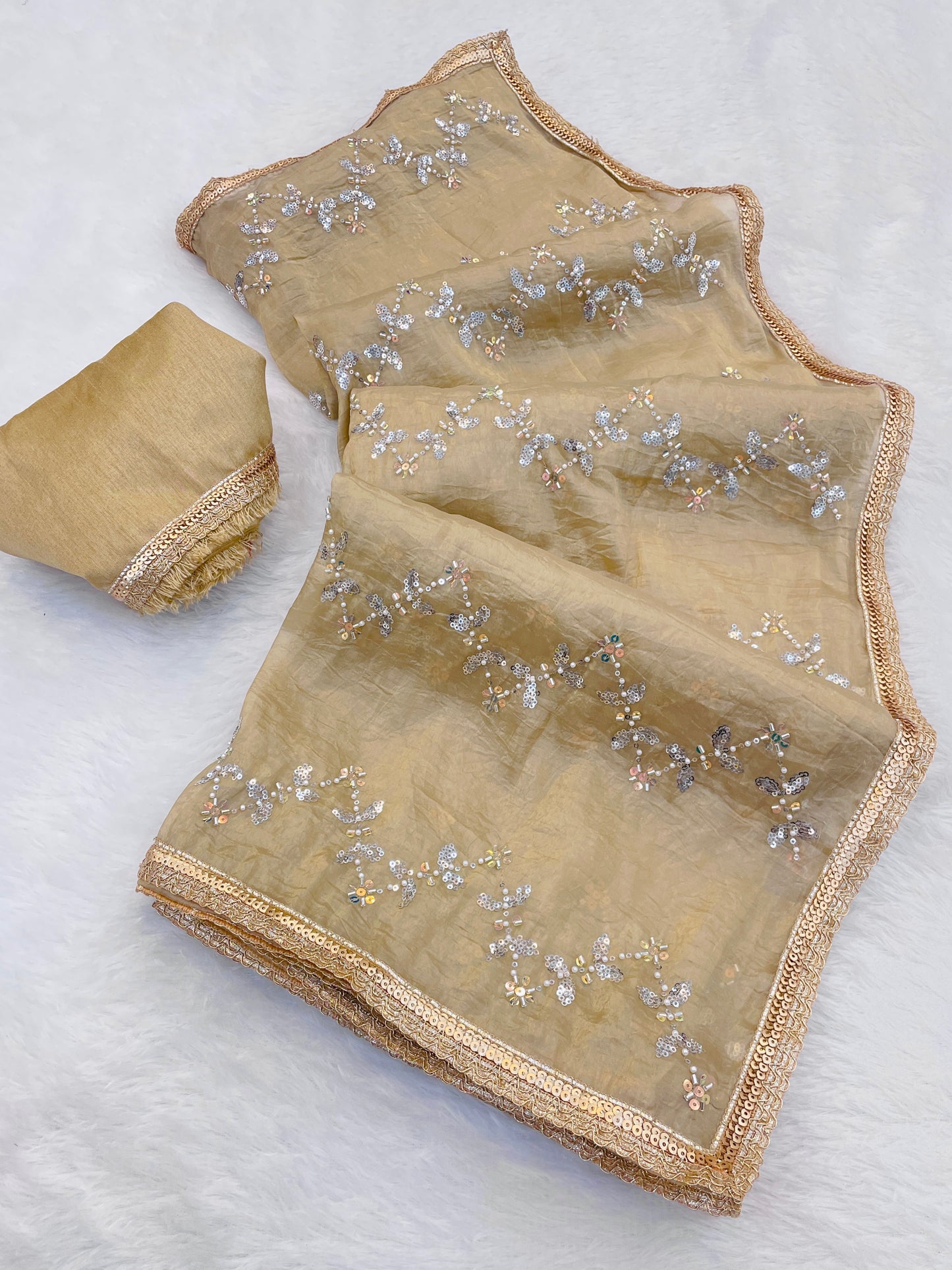 Heavy Smooth Gold Crush Fabric  Saree With Unstitched Blouse DVS-64