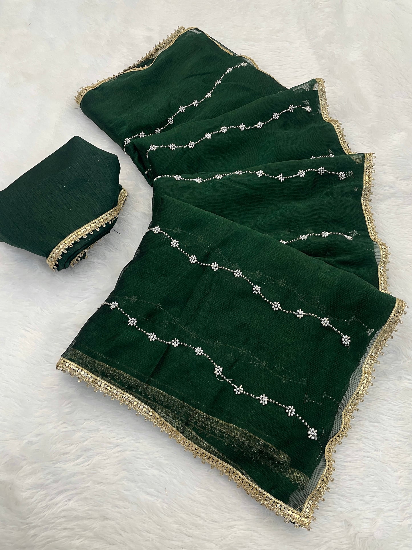 Heavy Chinnon  Saree With Unstitched Blouse DVS-61