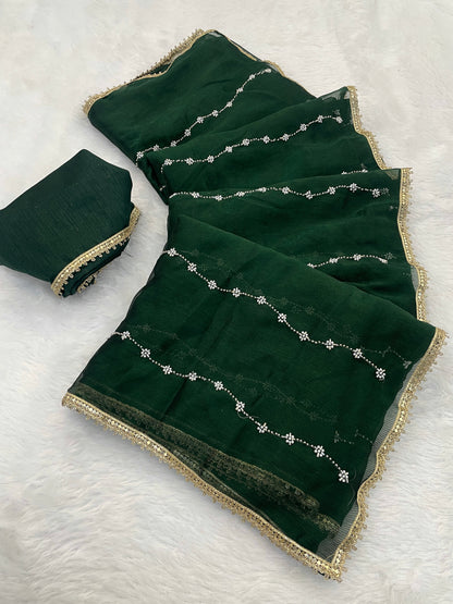 Heavy Chinnon  Saree With Unstitched Blouse DVS-61