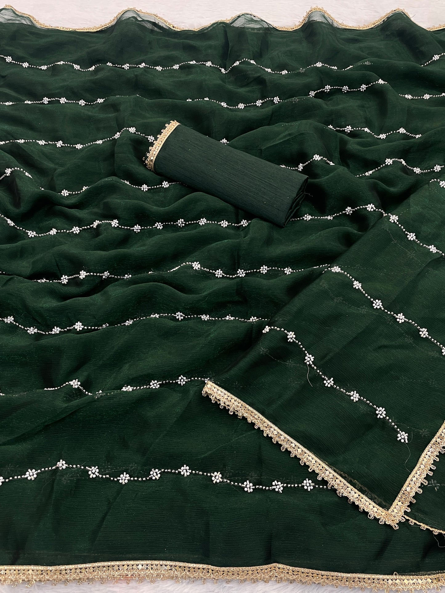 Heavy Chinnon  Saree With Unstitched Blouse DVS-61