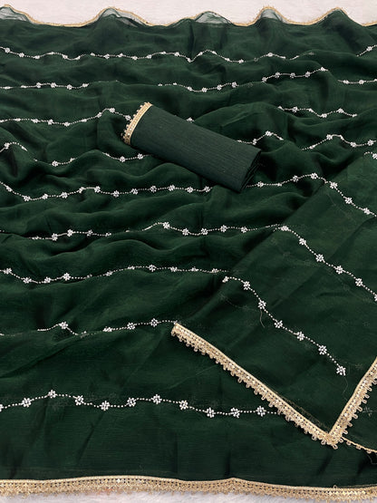 Heavy Chinnon  Saree With Unstitched Blouse DVS-61