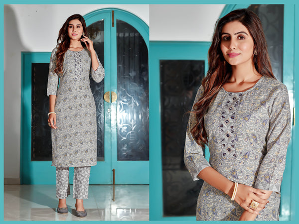 Women Cotton Blend Digital Print Kurta With Pant  Set SG-Bindiya