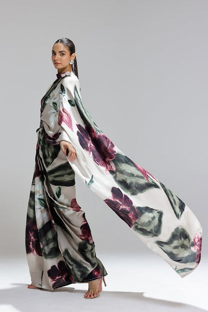 Modern Chic Multicolor Digital Floral Print Saree Original Japan Satin (Devsena satin).