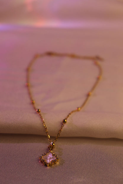 Golden Clover Pearl Pendant Necklace