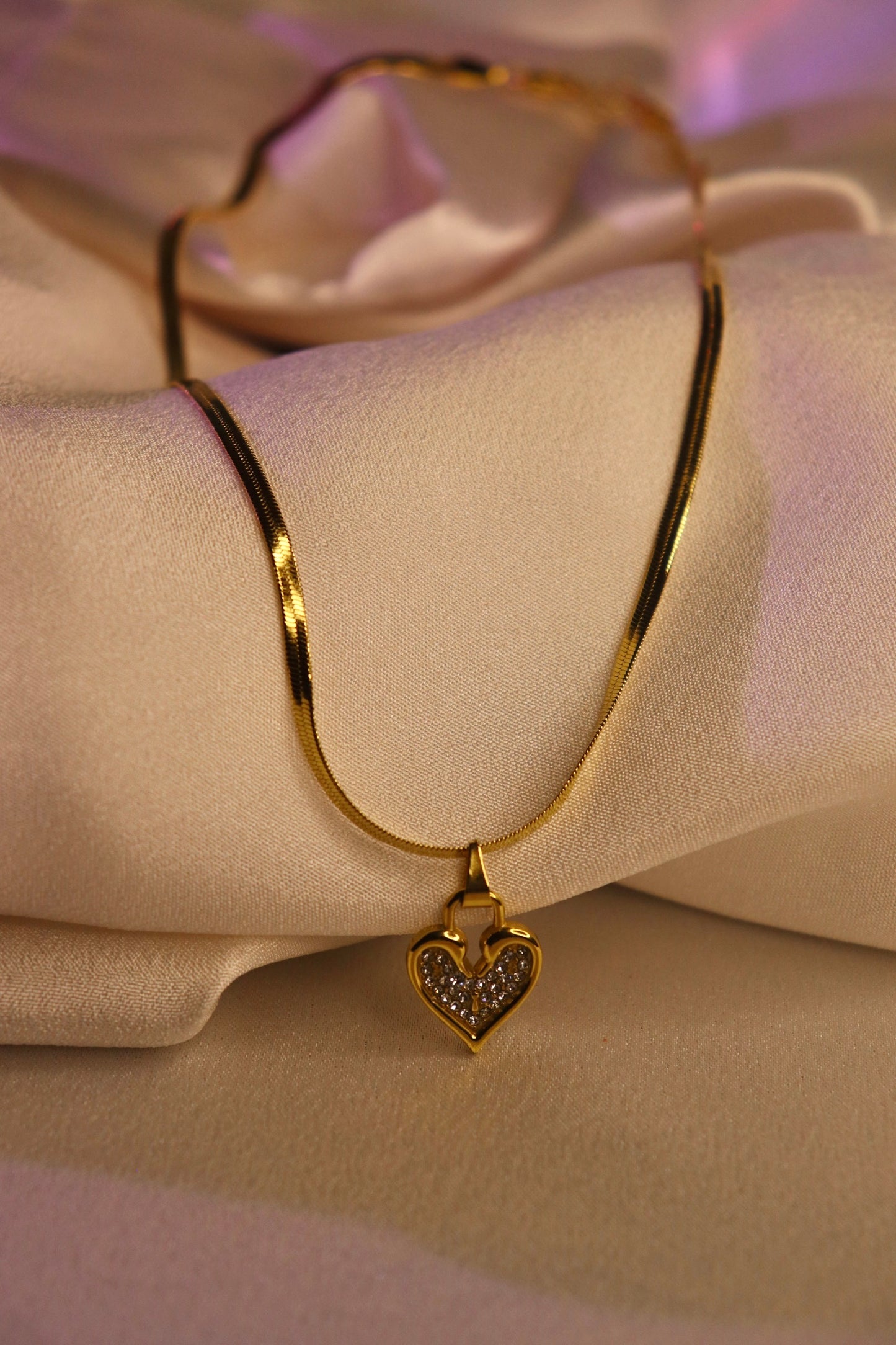 Golden Heart Sparkle Pendant Necklace