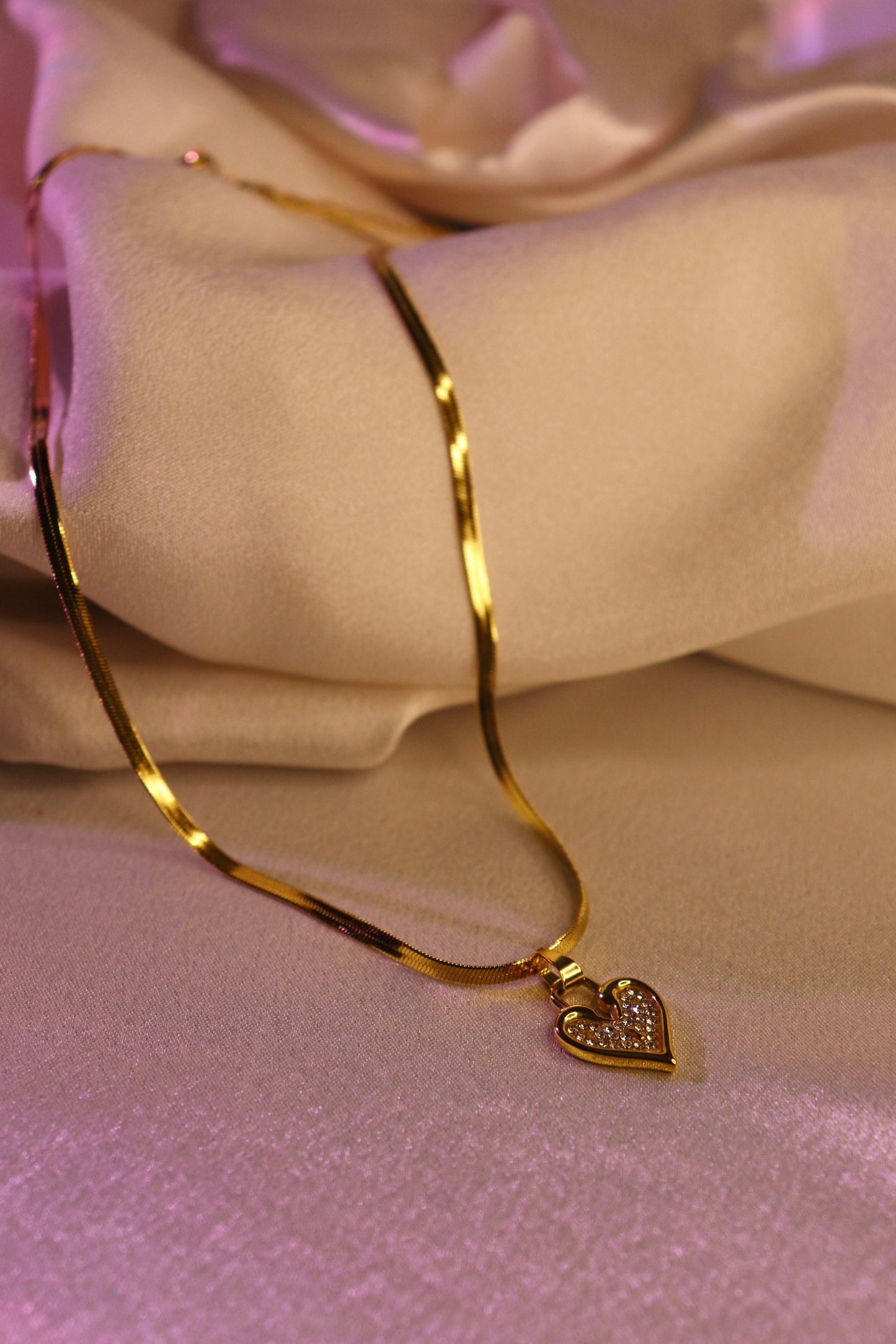 Golden Heart Sparkle Pendant Necklace