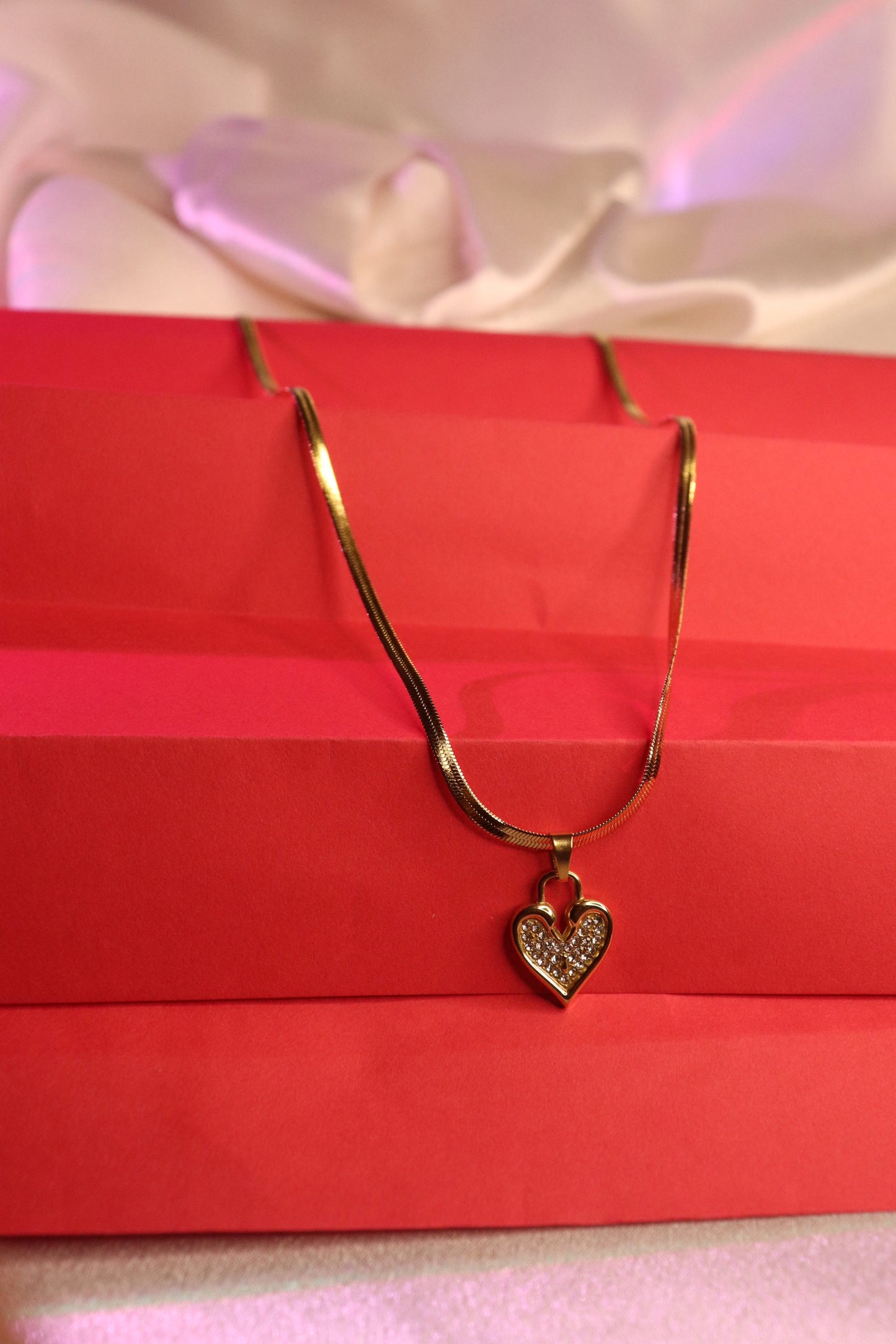 Golden Heart Sparkle Pendant Necklace
