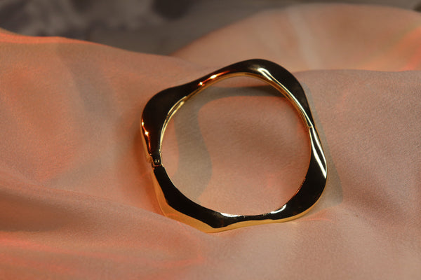 Trendy Gold-Tone Wavy Square Imitation Bangle - Stackable Cuff