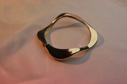 Trendy Gold-Tone Wavy Square Imitation Bangle - Stackable Cuff