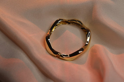 Stylish Gold-Tone Wavy Texture Imitation Bangle - Affordable Stackable Cuff