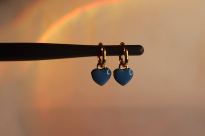 Elegant Gold-Tone Blue Heart Drop Earrings - Imitation Charm