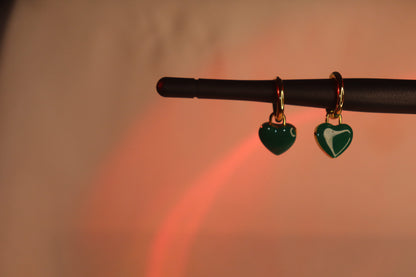 Playful Gold-Tone Green Heart Drop Earrings - Imitation Charm