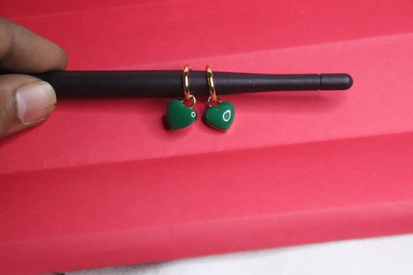 Playful Gold-Tone Green Heart Drop Earrings - Imitation Charm