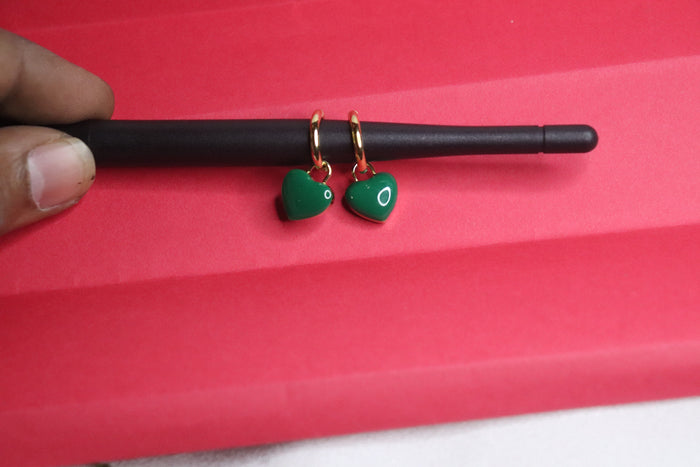 Playful Gold-Tone Green Heart Drop Earrings - Imitation Charm