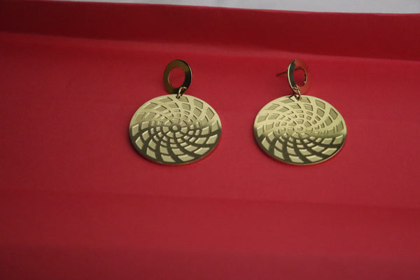 Bold Gold-Tone Spiral Drop Earrings - Imitation Statement Piece