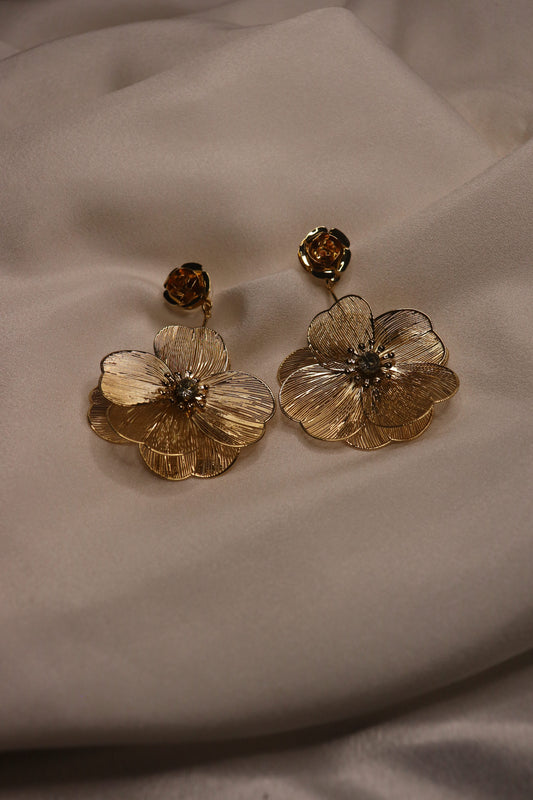 Golden Floral Drop Earrings