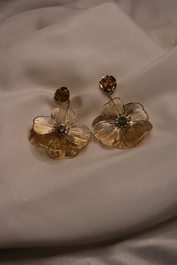Golden Floral Drop Earrings