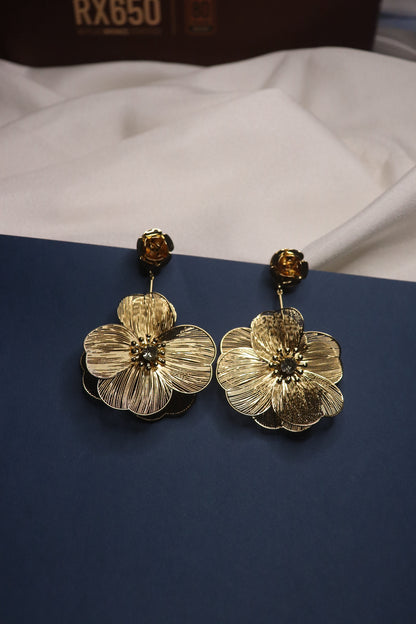 Golden Floral Drop Earrings