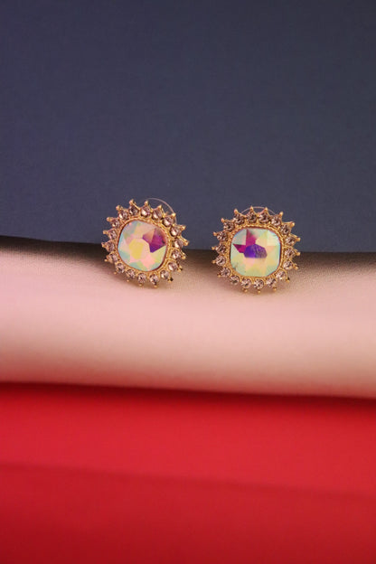 Iridescent Floral Crown Stud Earrings
