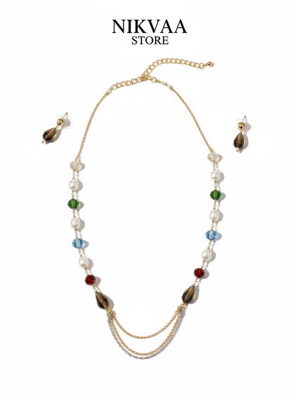 CRYSTAL BEADS & PEARLS BEADS NECKLACE CK-01