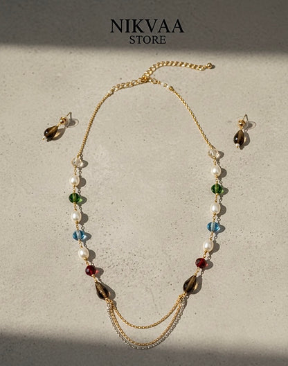 CRYSTAL BEADS & PEARLS BEADS NECKLACE CK-01