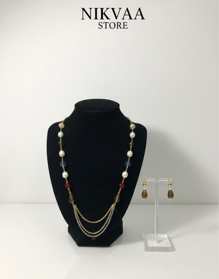 CRYSTAL BEADS & PEARLS BEADS NECKLACE CK-01