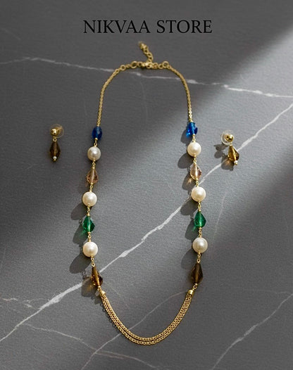 CRYSTAL BEADS & PEARLS BEADS NECKLACE CK-02