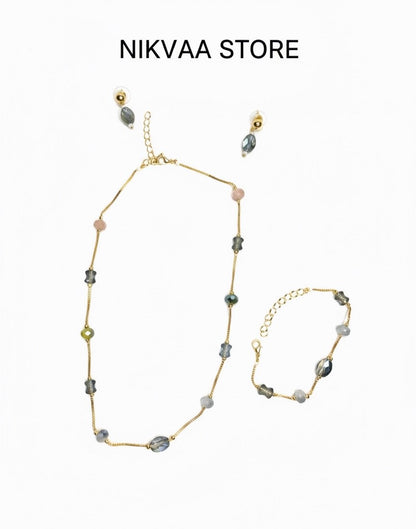 CRYSTAL BEADS & PEARLS BEADS NECKLACE CK-04