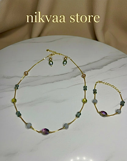 CRYSTAL BEADS & PEARLS BEADS NECKLACE CK-05