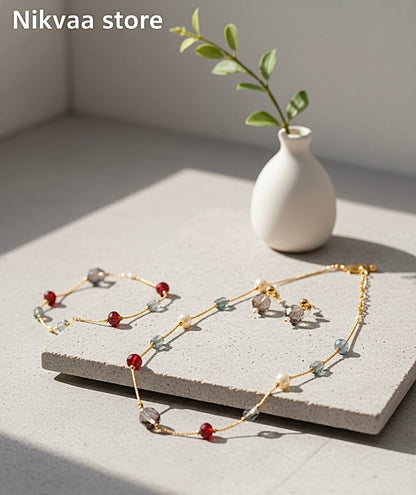 CRYSTAL BEADS & PEARLS BEADS NECKLACE CK-07