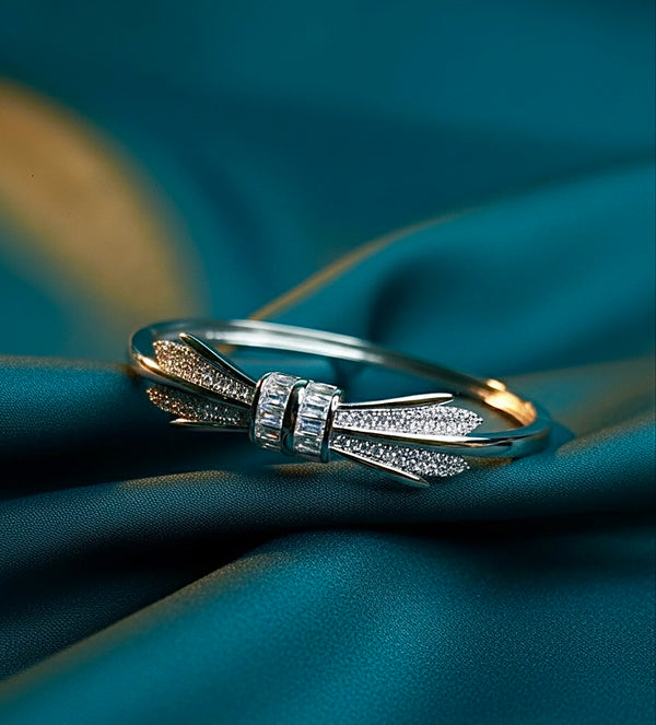 ✨ Celestial Bow Silver Diamond Bracelet for Women