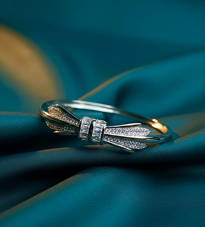 ✨ Celestial Bow Silver Diamond Bracelet for Women