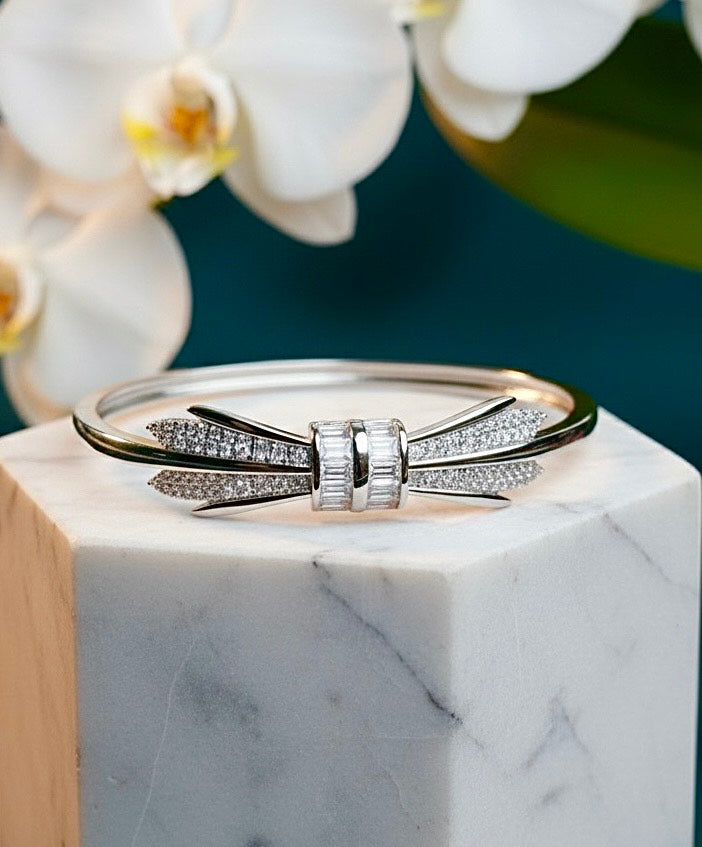✨ Celestial Bow Silver Diamond Bracelet for Women