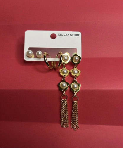 Elegant Gold Pearl Earring Set – Timeless Charm