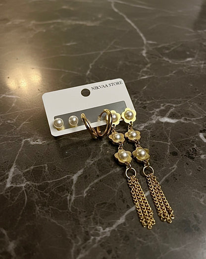 Elegant Gold Pearl Earring Set – Timeless Charm