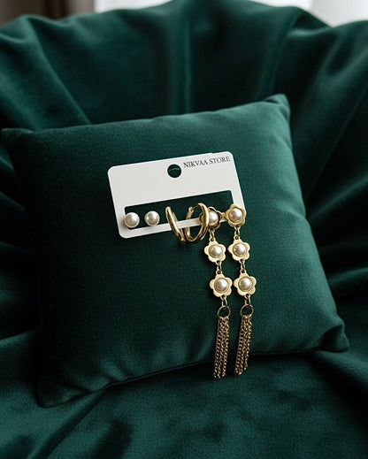 Elegant Gold Pearl Earring Set – Timeless Charm
