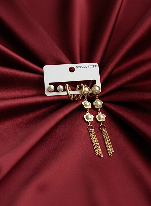 Elegant Gold Pearl Earring Set – Timeless Charm