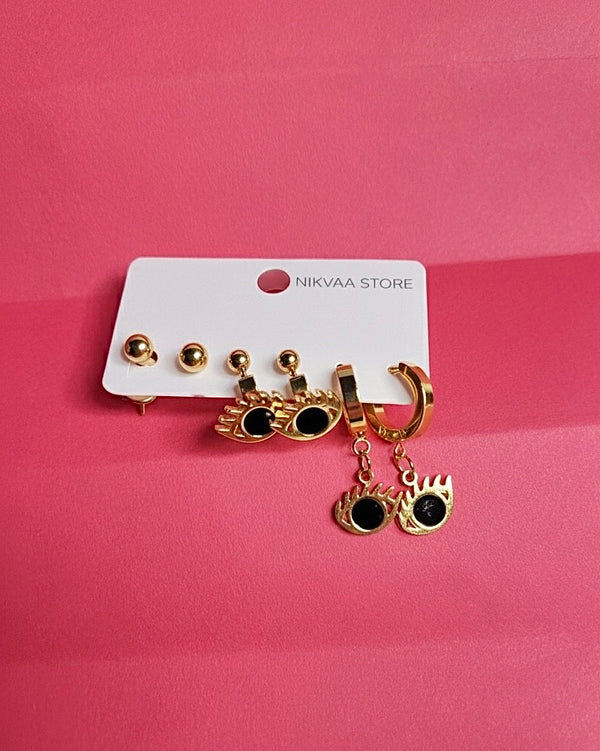 Unique Gold Eye Earring Set – Bold Statement