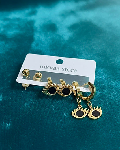 Unique Gold Eye Earring Set – Bold Statement