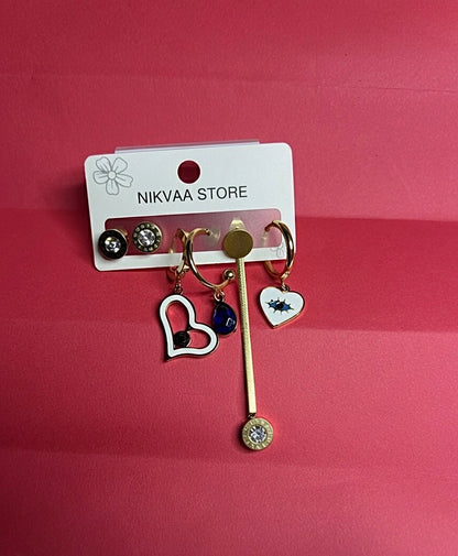 Chic Gold Heart & Eye Earring Set – Modern Flair