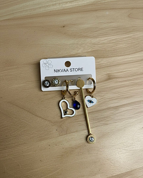 Chic Gold Heart & Eye Earring Set – Modern Flair