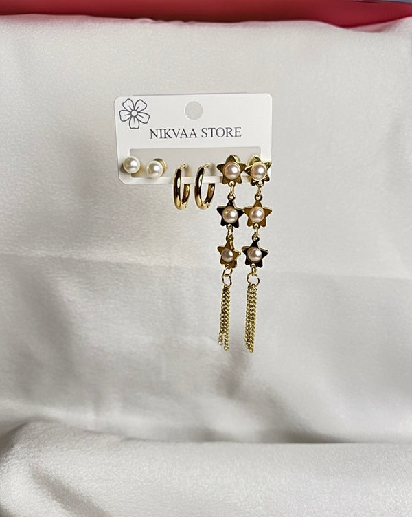 Graceful Gold Leaf Drop Earring Set – Nature-Inspired Beauty