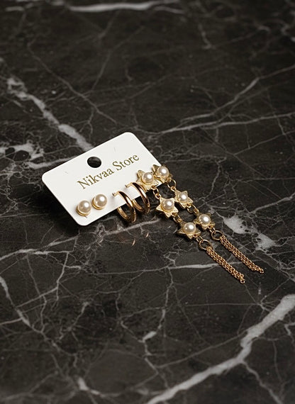 Graceful Gold Leaf Drop Earring Set – Nature-Inspired Beauty