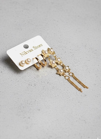 Graceful Gold Leaf Drop Earring Set – Nature-Inspired Beauty